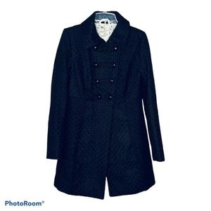 Tulle‎ Coat Wool Button Pockets Anthropology Waisted Lined Winter Black XS